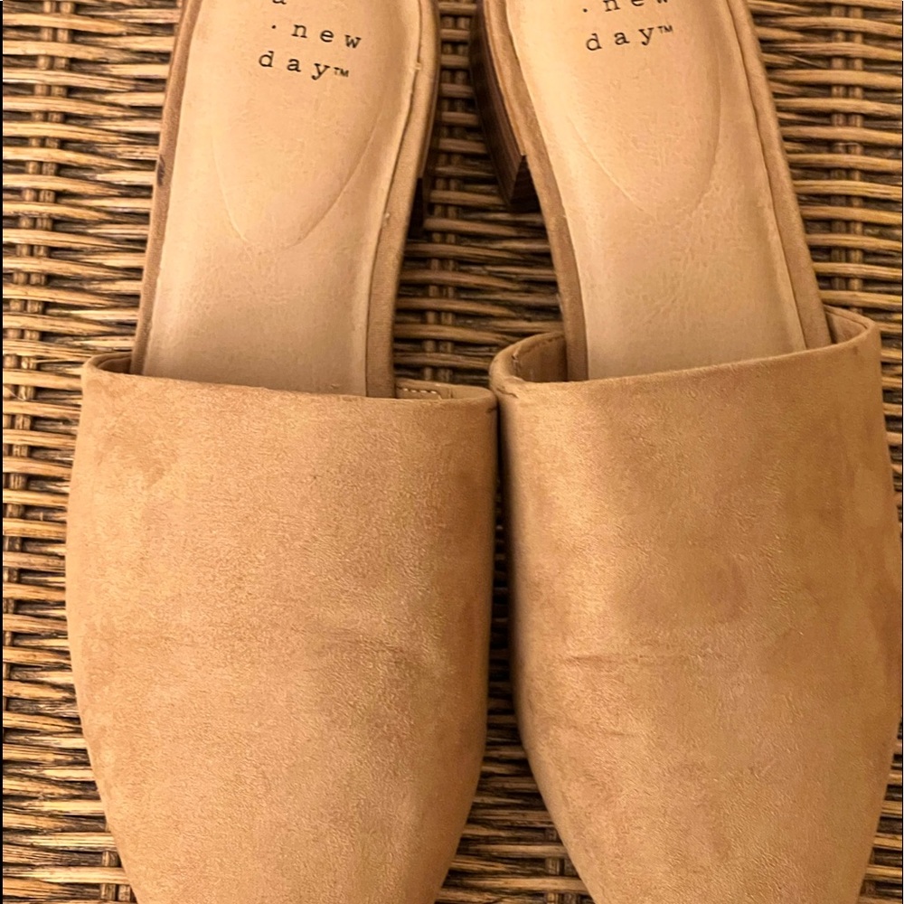 A New Day tan mules.